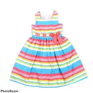 Bonnie Jean Youth Multi-Striped Dress with Ribbon at Waist Above Knee Length 448